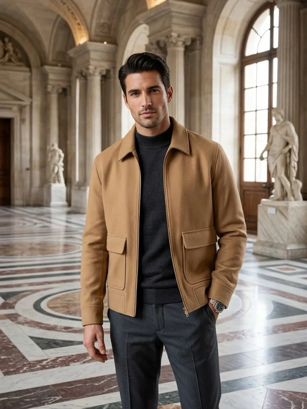 Express Men's Camel Zip Shirt Jacket